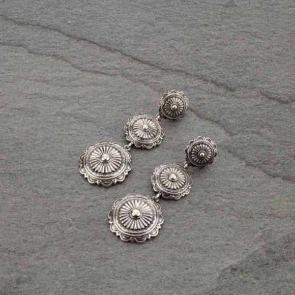 Southwestern Style Round Concho Tiered Earrings - Picture 2 of 3
